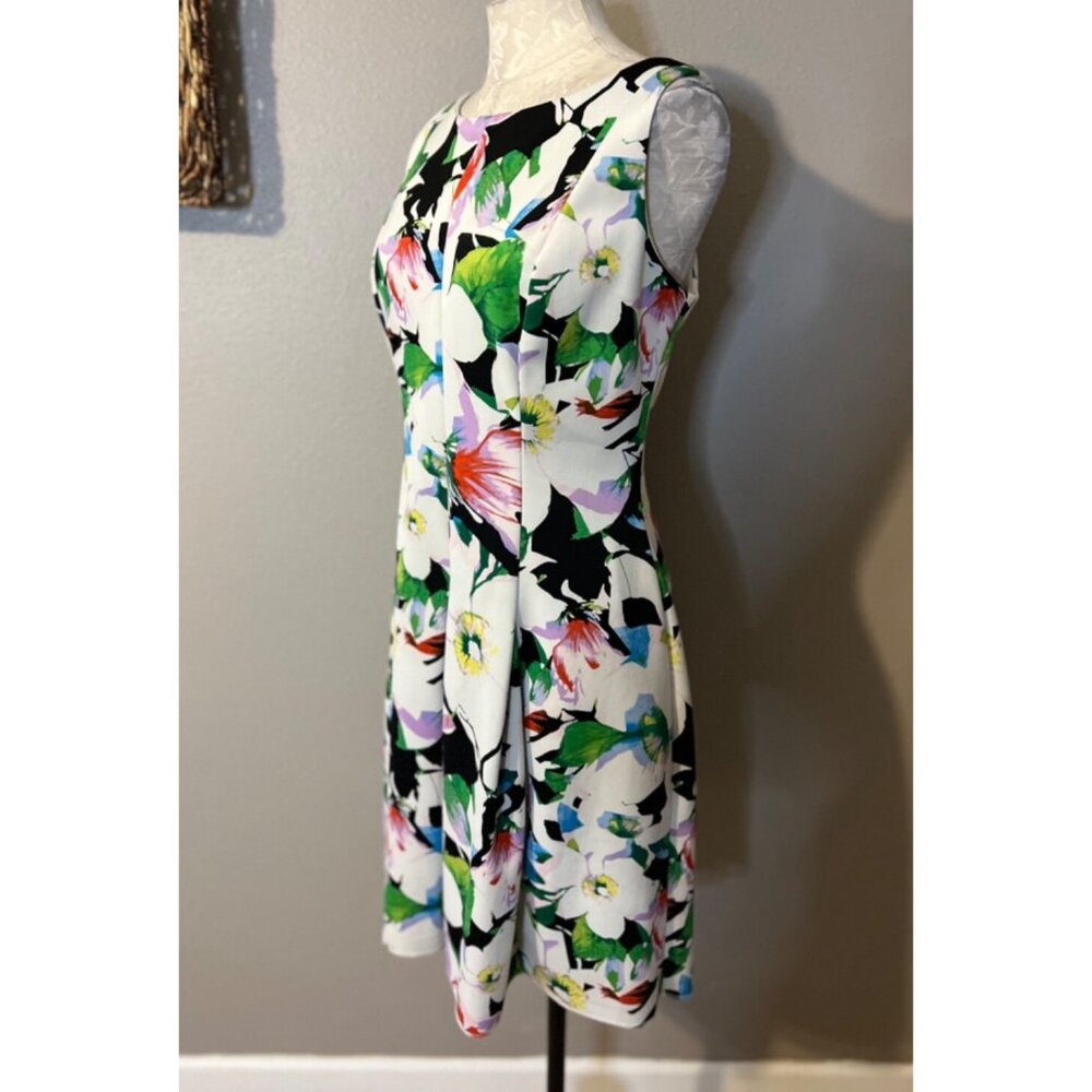 American Living Ralph Lauren Dress 16 Blue Ivory Floral A Line Stretch Washable - Picture 7 of 11